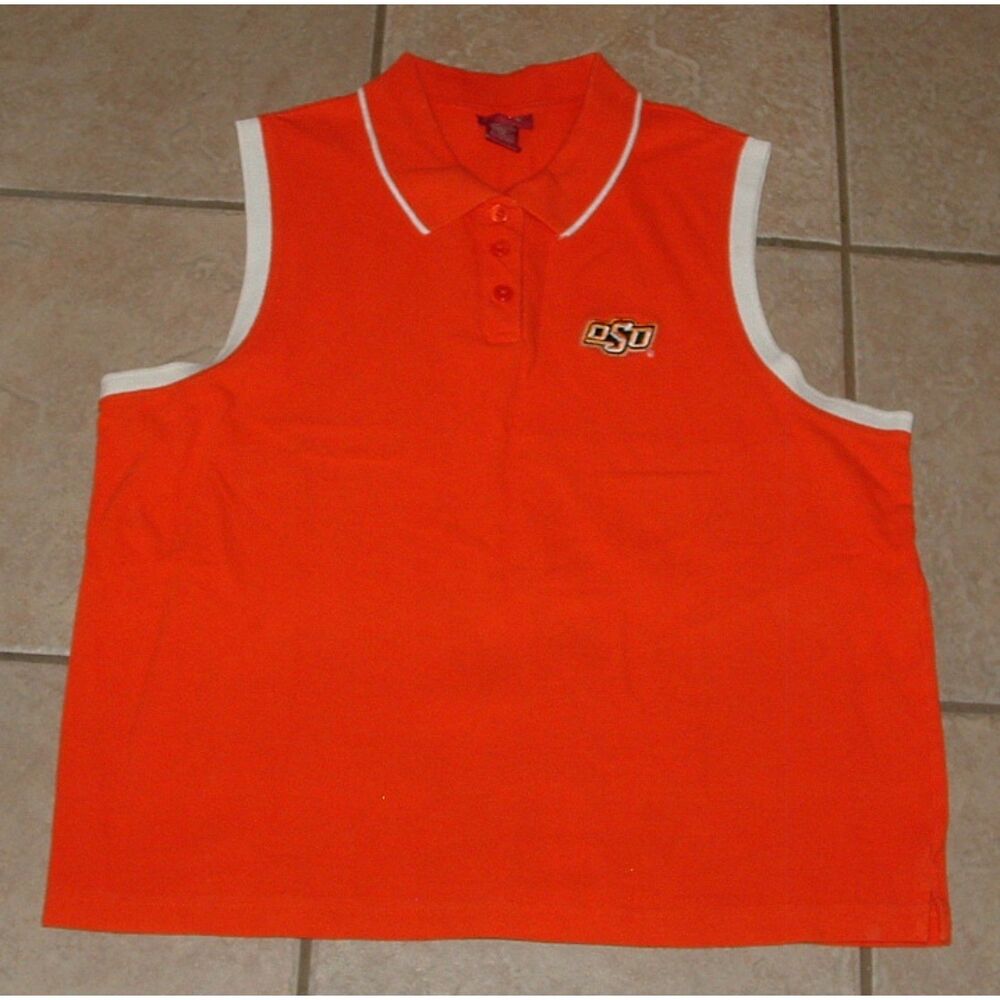 Orange Sz XL Sleeveless OSU OKLAHOMA STATE COWBOYS Cotton Polo Shirt RED OAK